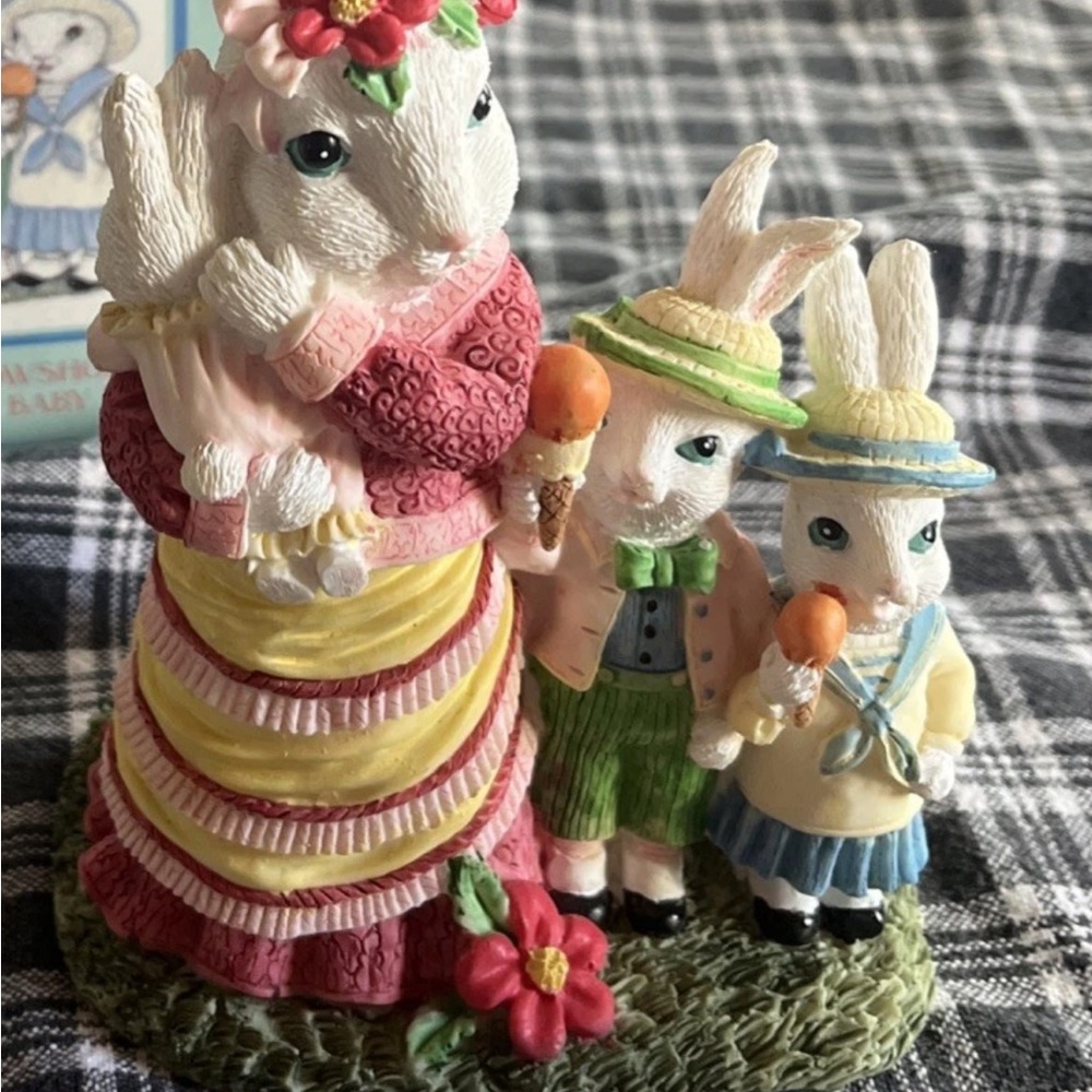 Hand-Painted Ceramic Bunny Violet Snowshoe Family